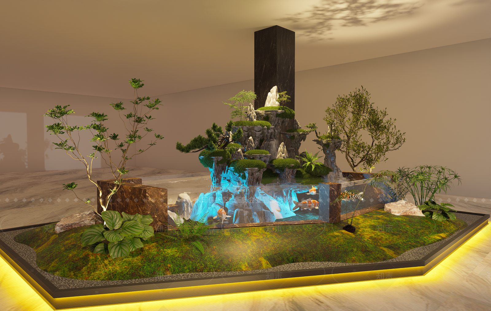 新中式禅意室内景观SU模型下载【ID:1205136641】