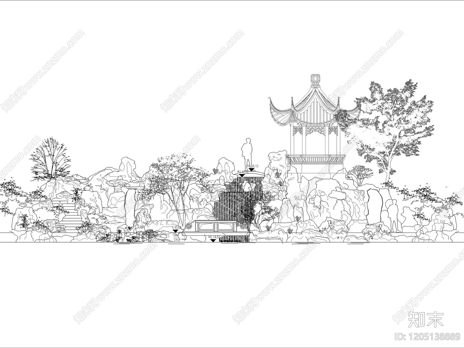 新中式中式假山水景图库cad施工图下载【ID:1205138889】