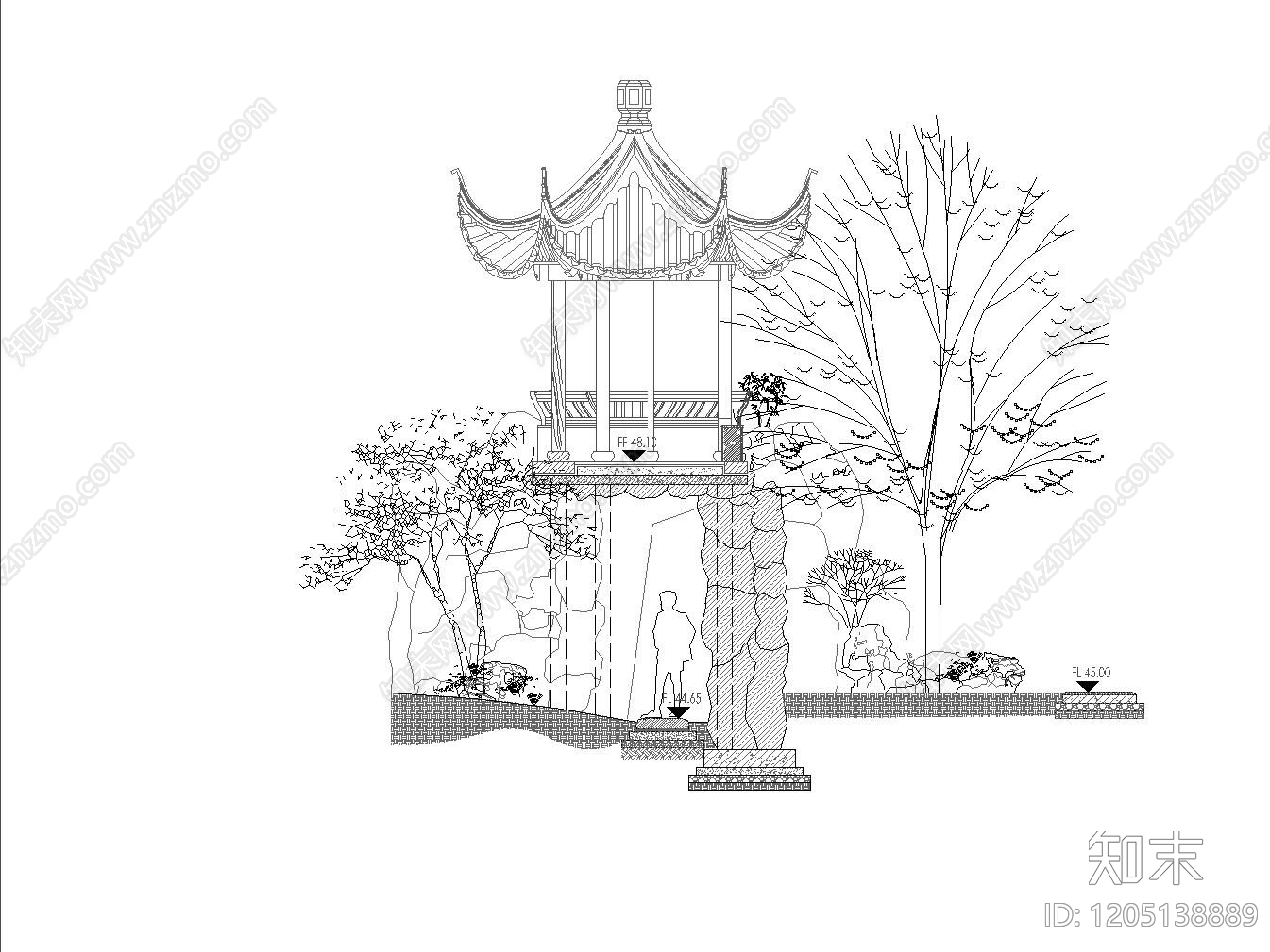 新中式中式假山水景图库cad施工图下载【ID:1205138889】