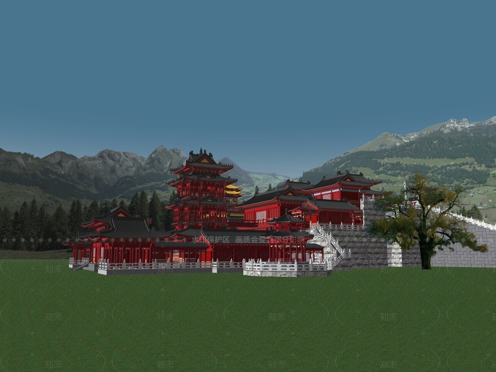 中式禅意寺庙建筑SU模型下载【ID:1205140300】