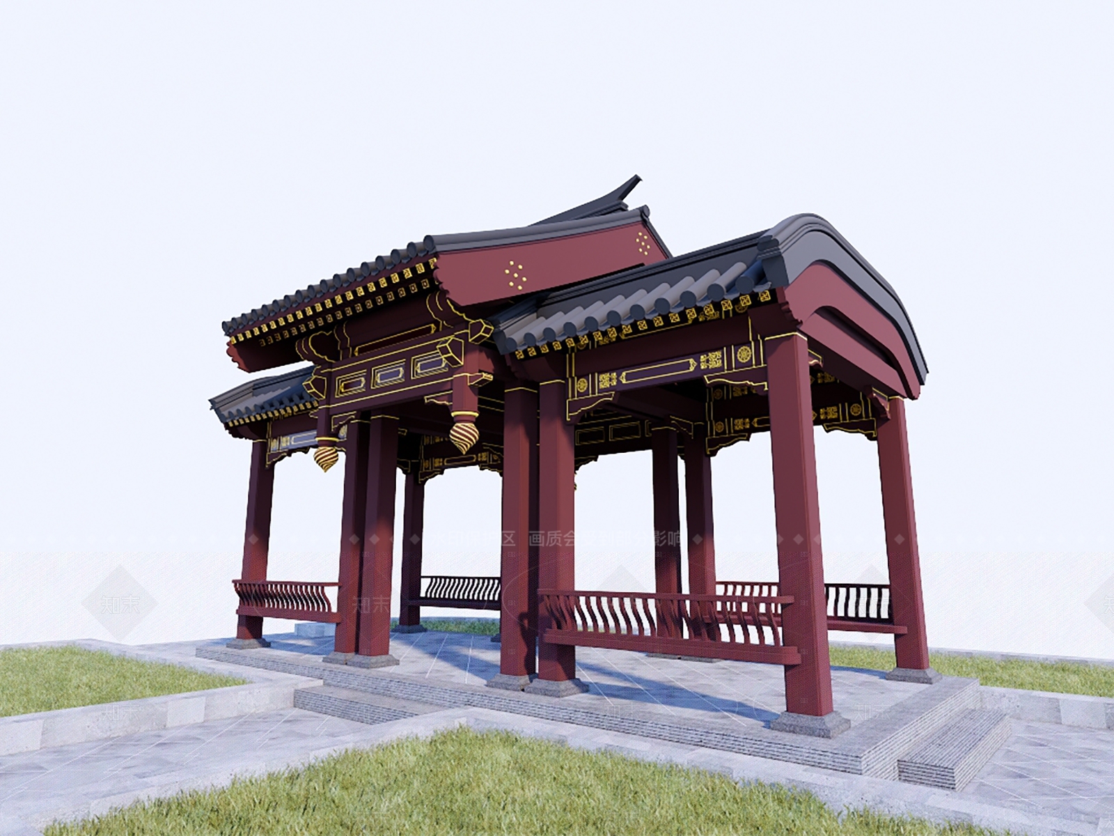 中式新中式古建筑SU模型下载【ID:1205140711】