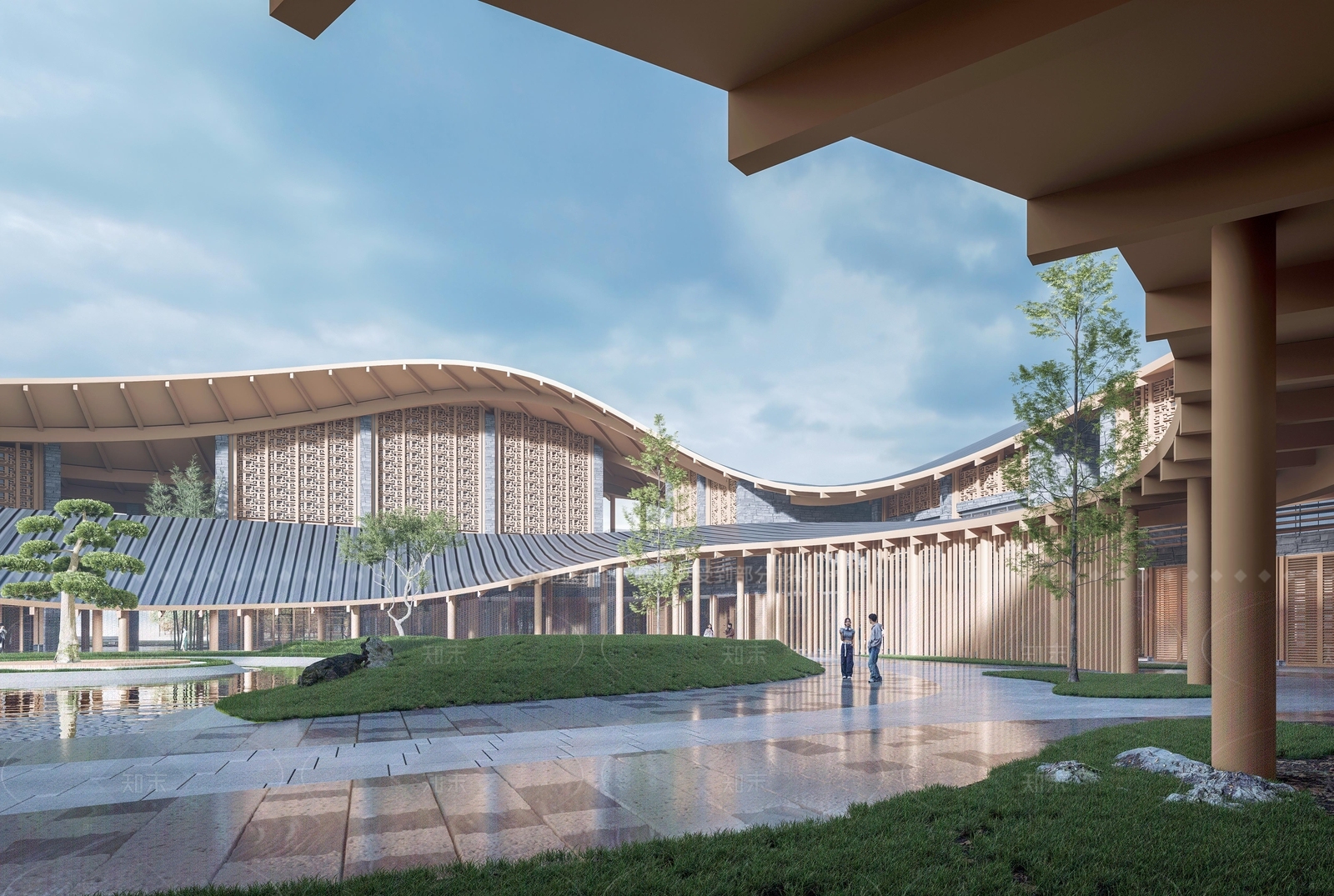 中式新中式展览馆建筑SU模型下载【ID:1205142292】