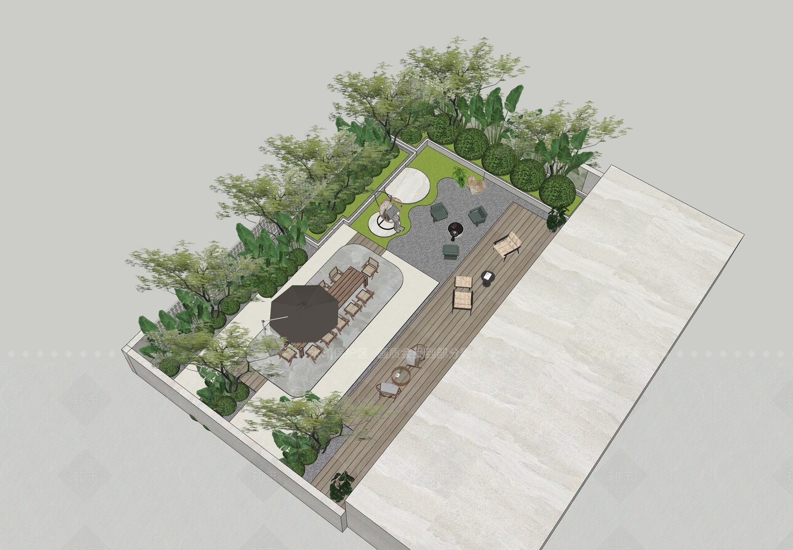 现代轻奢别墅庭院SU模型下载【ID:1205142055】