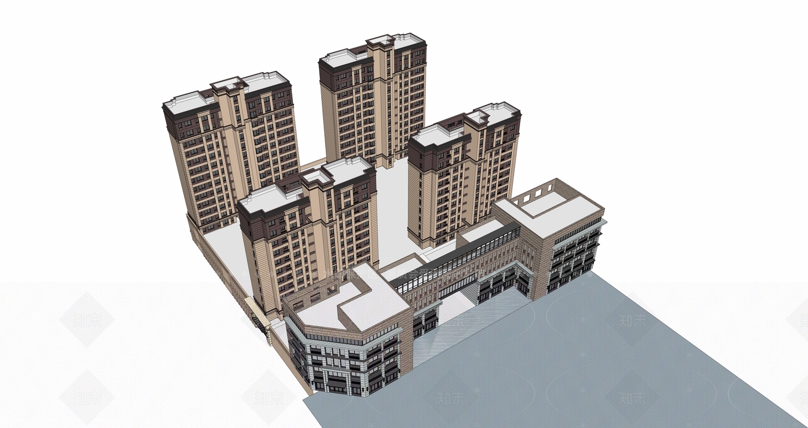 现代小区建筑SU模型下载【ID:1205142710】