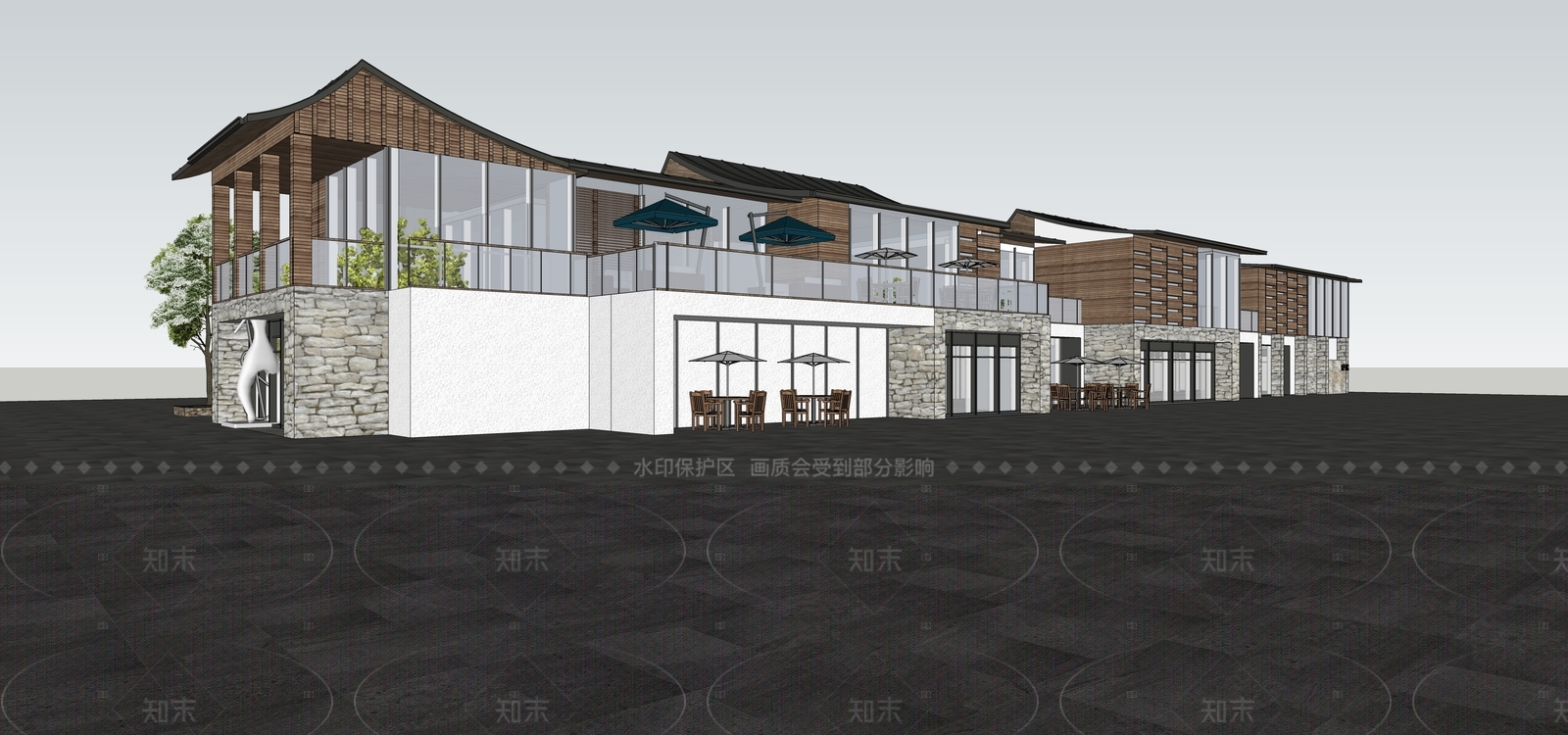 新中式商业街SU模型下载【ID:1205143348】