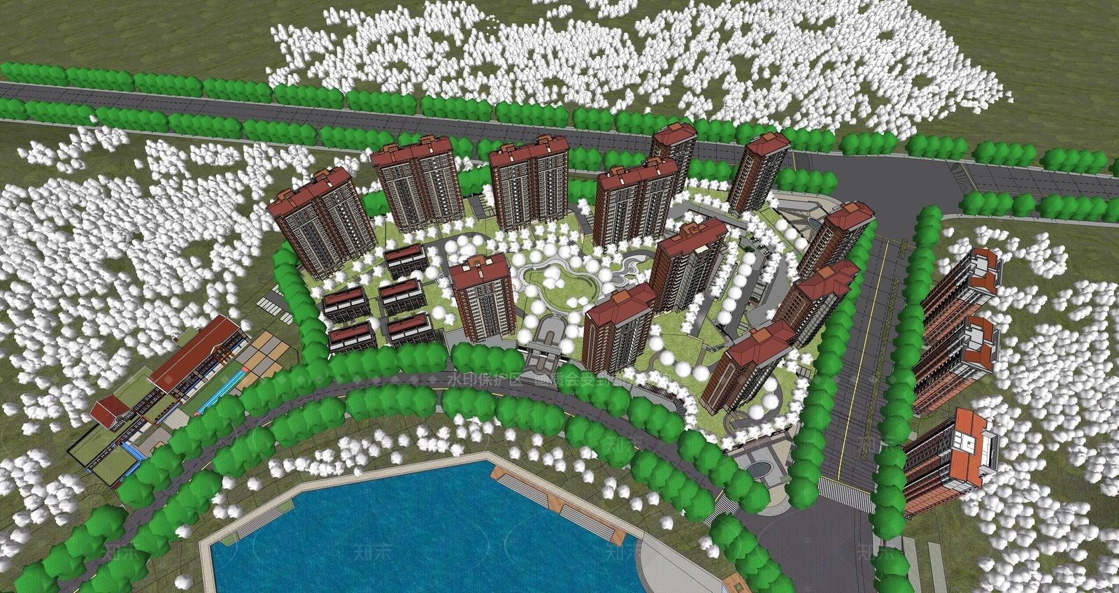 现代新中式小区建筑SU模型下载【ID:1205143877】