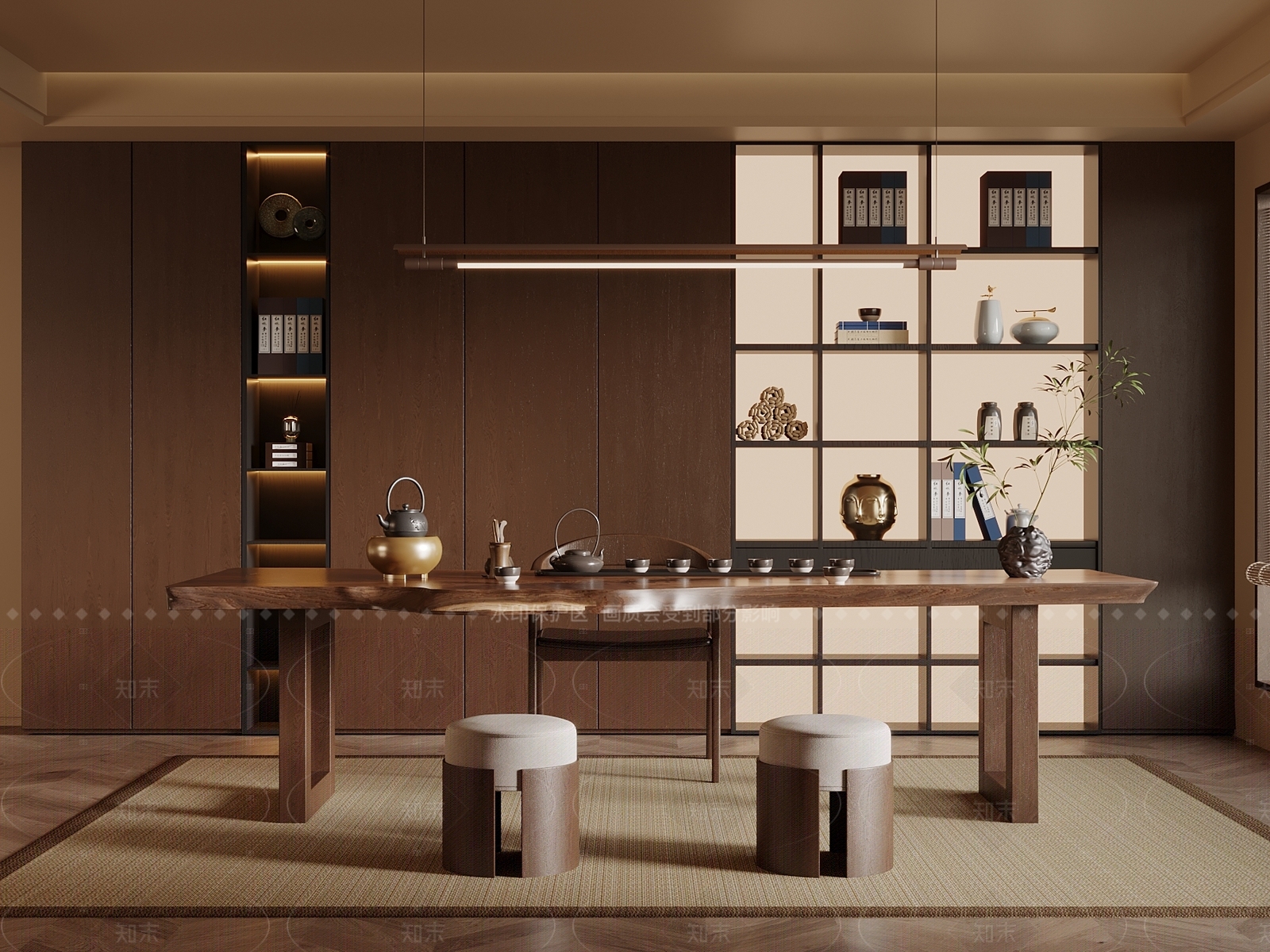 新中式茶室SU模型下载【ID:1205143464】
