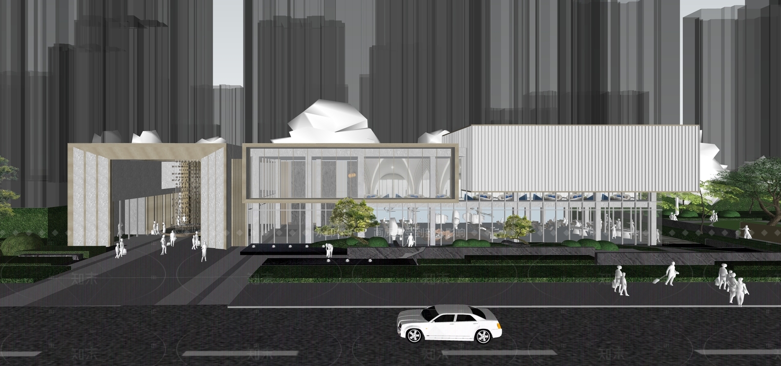 现代售楼处建筑SU模型下载【ID:1205143919】