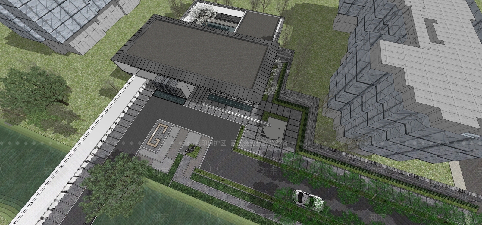 现代新中式售楼处建筑SU模型下载【ID:1205144431】