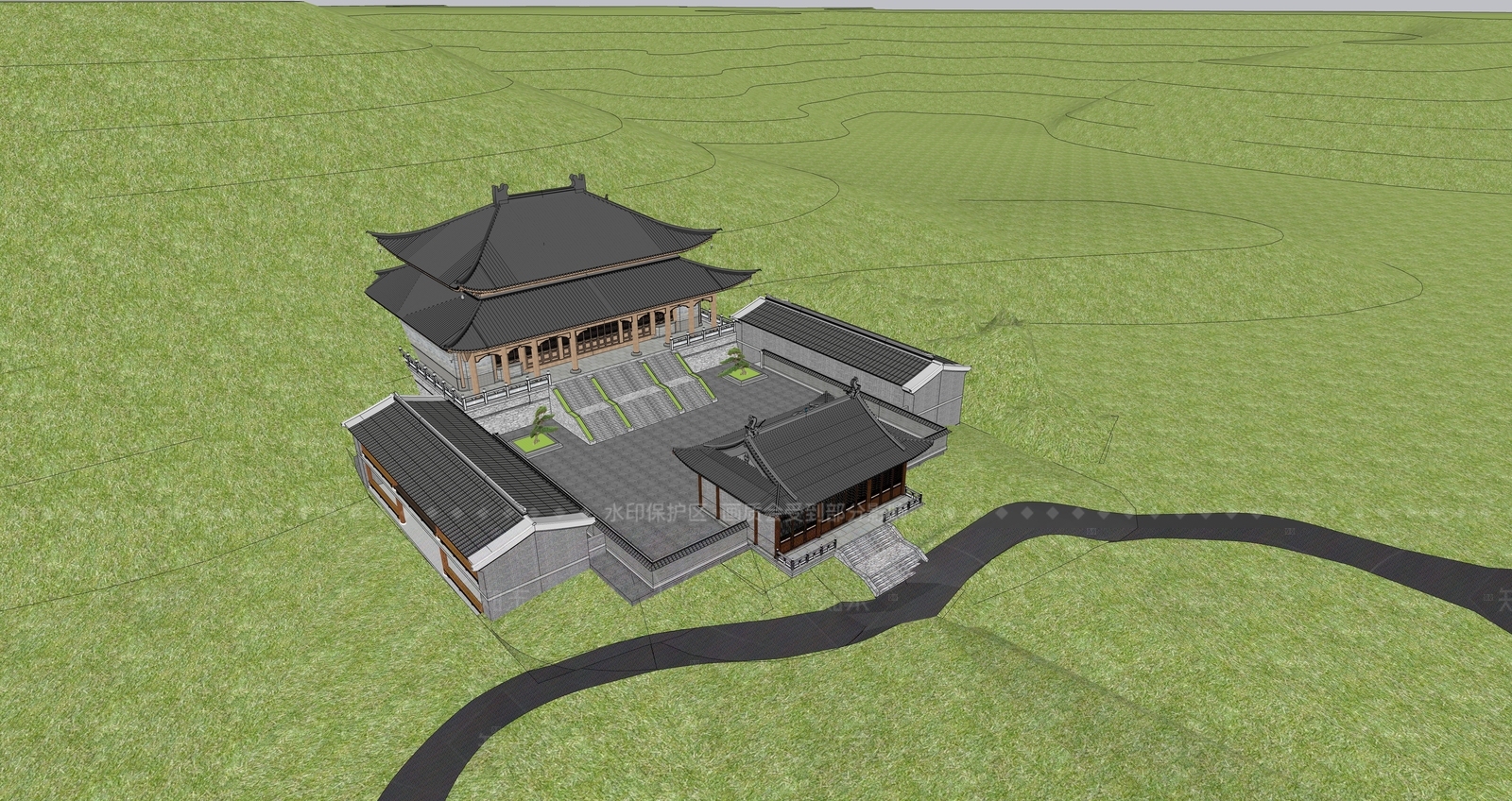 中式新中式寺庙建筑SU模型下载【ID:1205149327】
