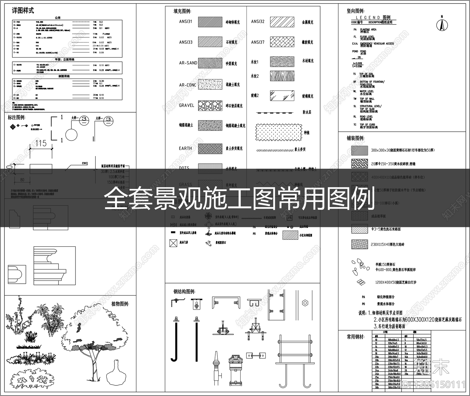 现代图例cad施工图下载【ID:1205150111】