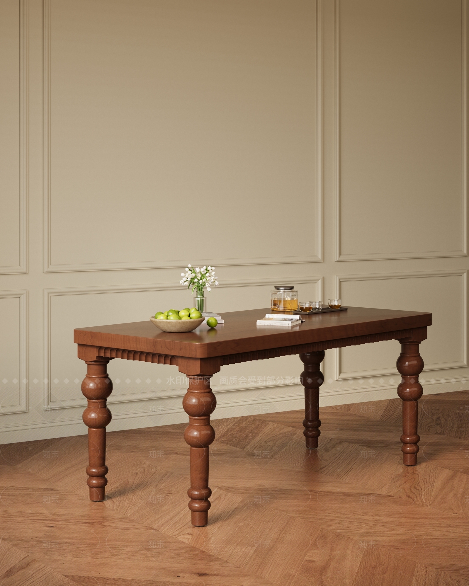 美式复古餐桌3D模型下载【ID:1205154362】
