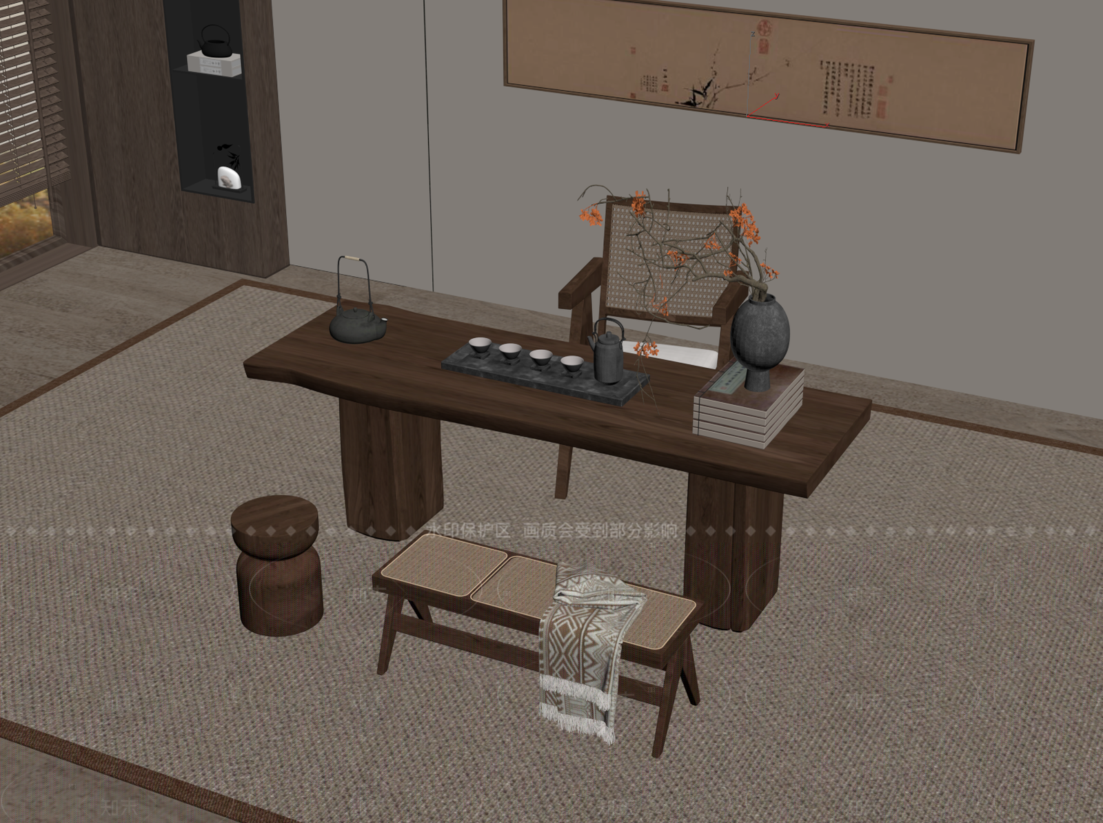 新中式茶桌椅SU模型下载【ID:1205787085】