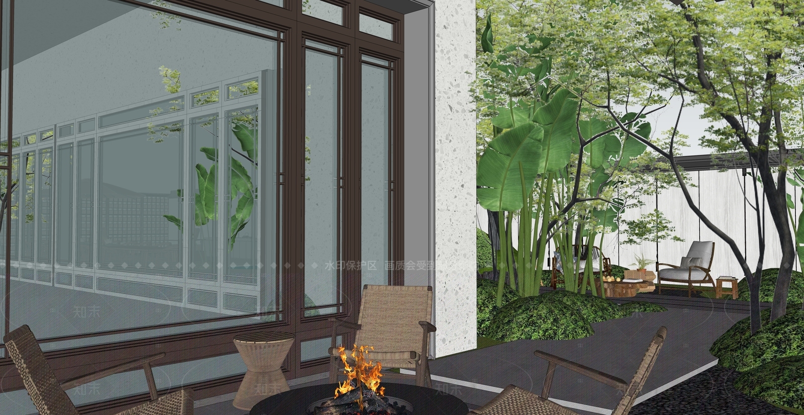现代新中式别墅庭院SU模型下载【ID:1205156924】