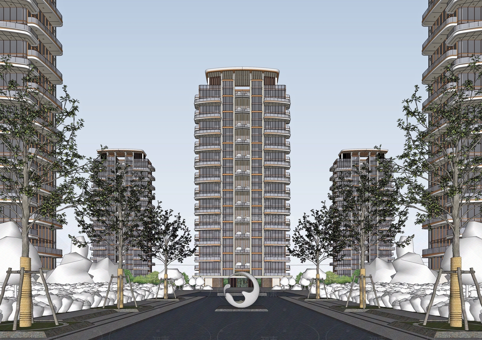 现代高层住宅SU模型下载【ID:1205158437】