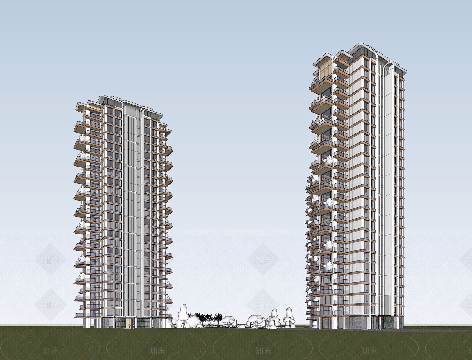 现代高层住宅SU模型下载【ID:1205159243】