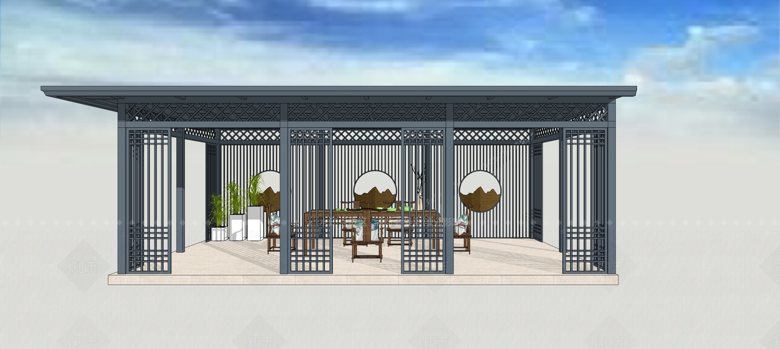 新中式茶室SU模型下载【ID:1205160062】