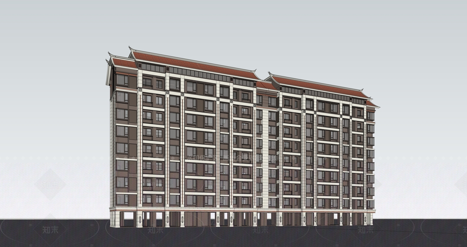 新中式中式高层住宅SU模型下载【ID:1205168742】