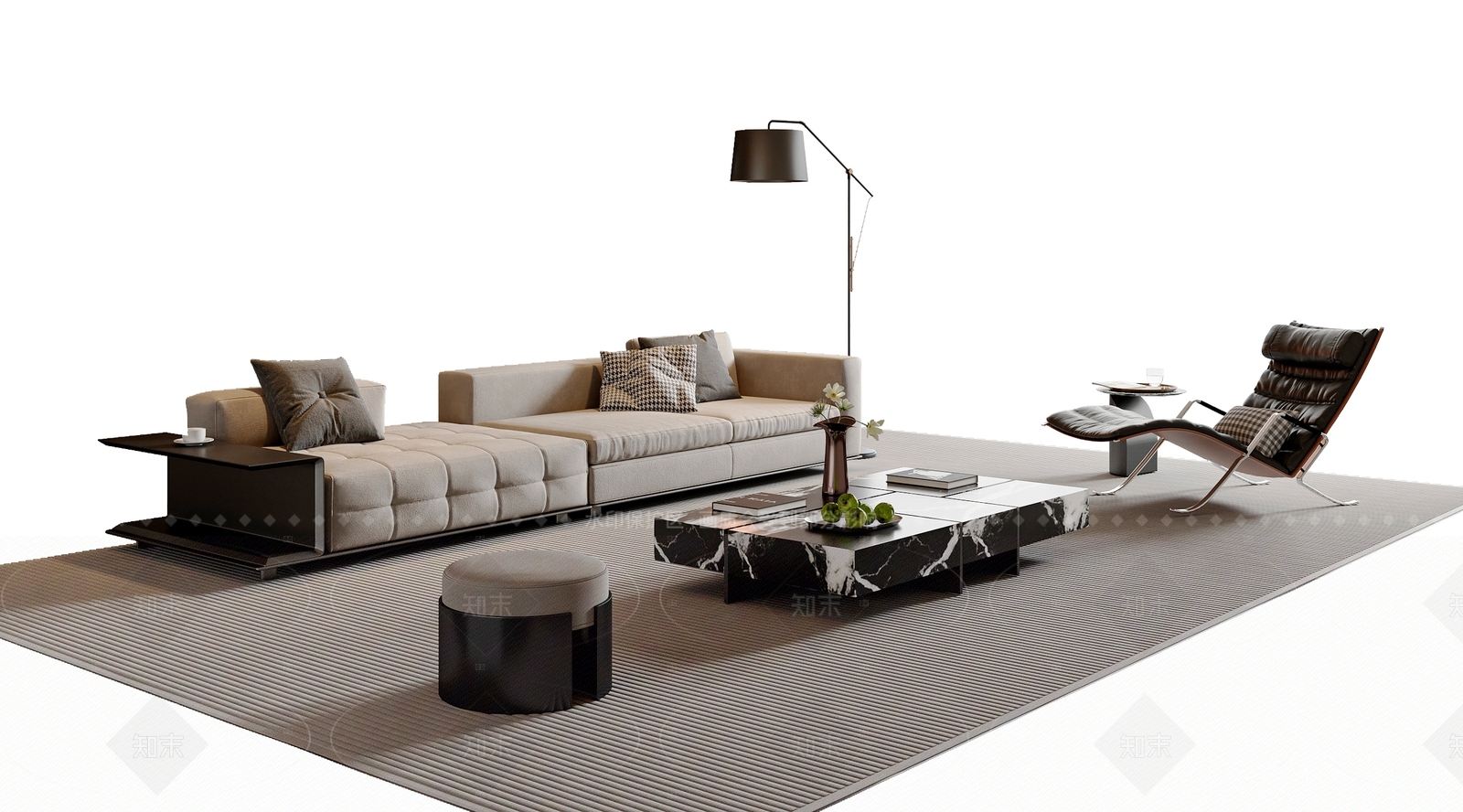 现代简约沙发组合3D模型下载【ID:1205172985】
