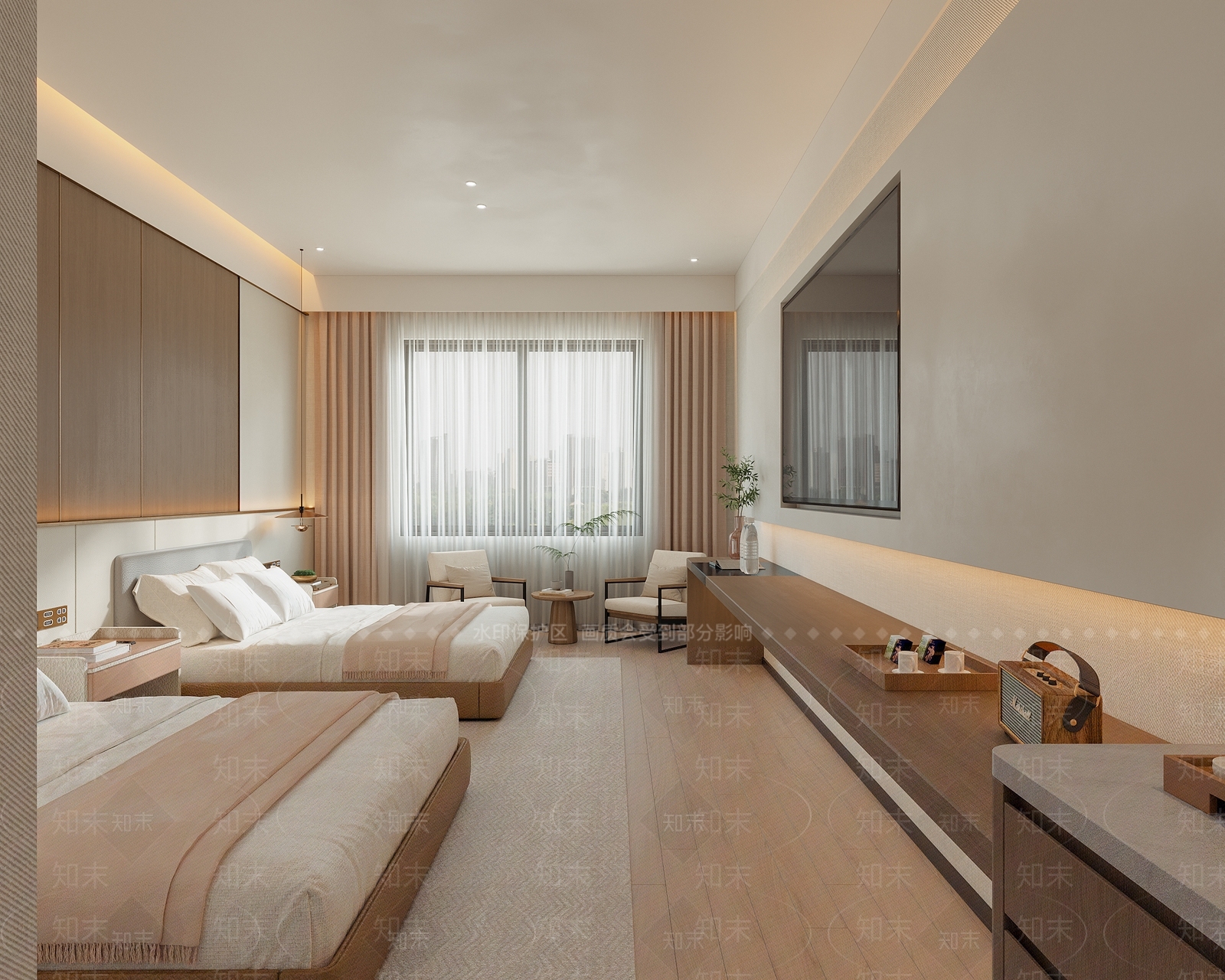 浅米色双人床双人床3D模型下载【ID:1227265943】