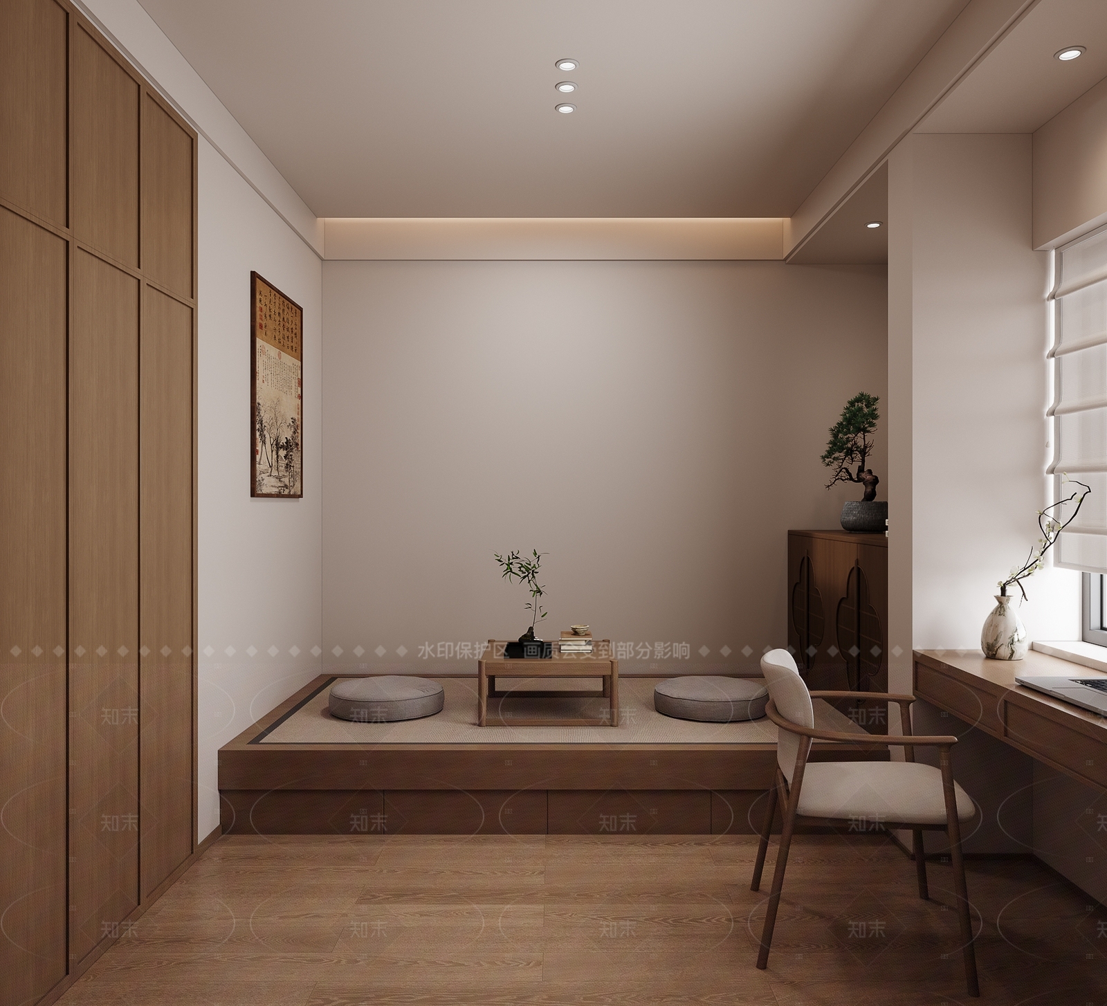 新中式榻榻米卧室3D模型下载【ID:1205177914】