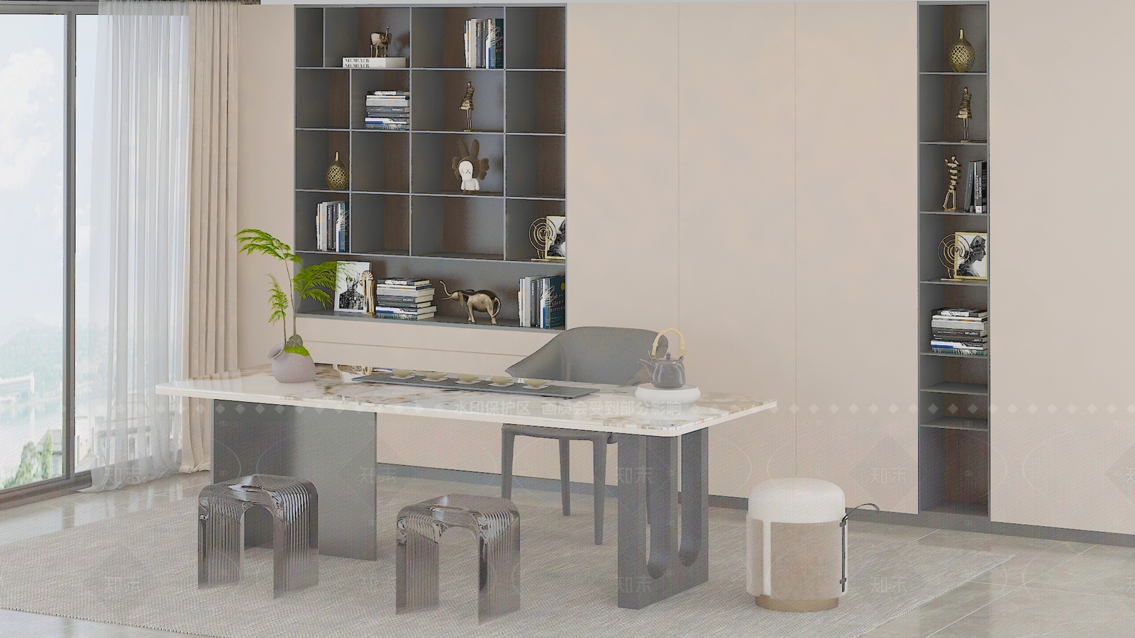 现代茶桌椅3D模型下载【ID:1205183362】