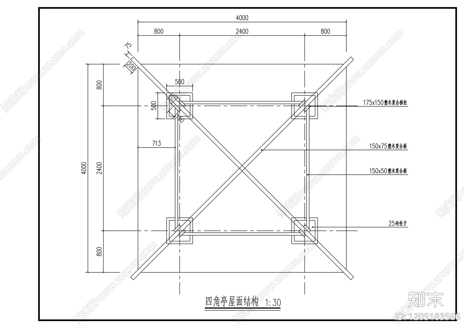 现代亭子cad施工图下载【ID:1205183566】