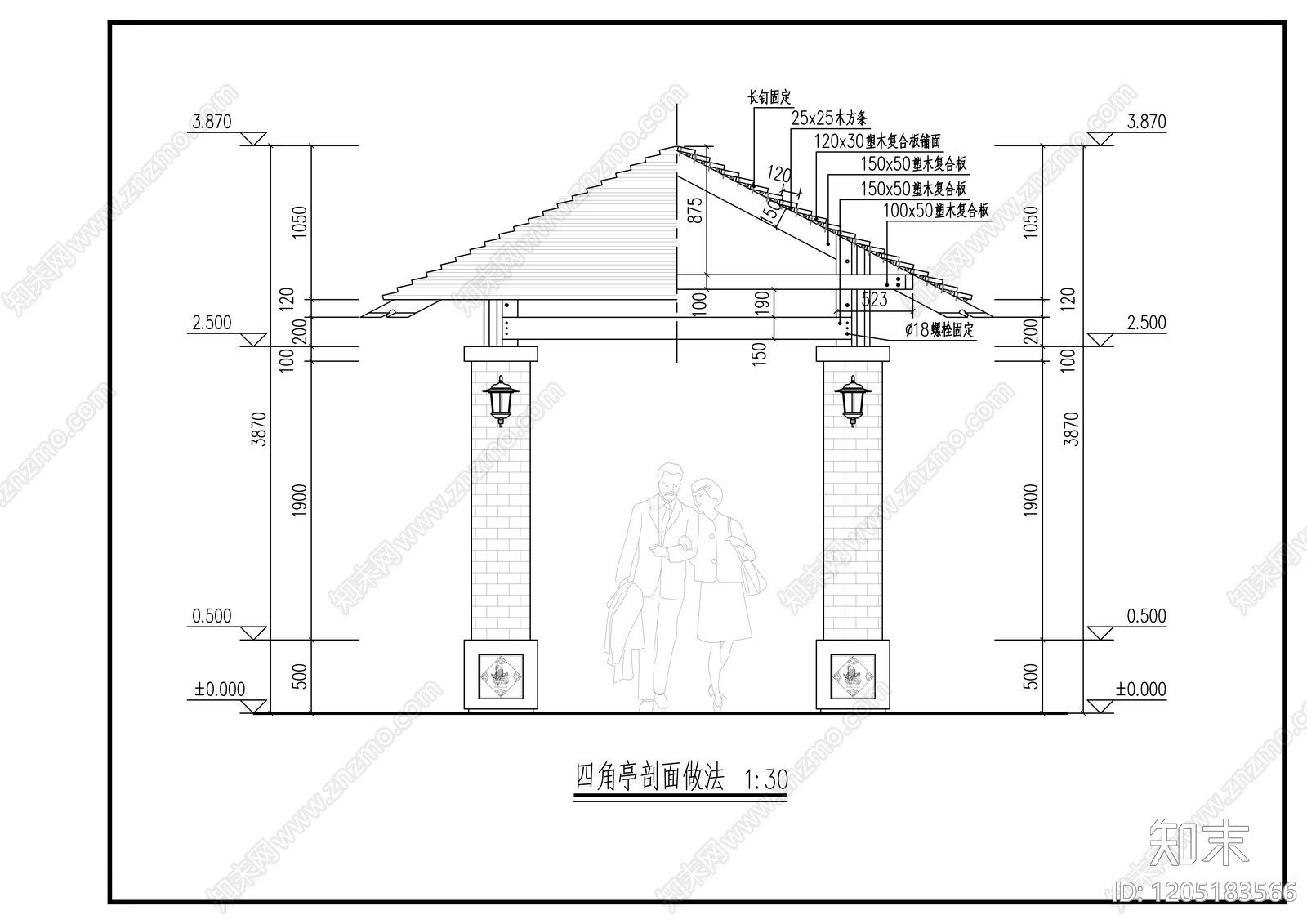 现代亭子cad施工图下载【ID:1205183566】