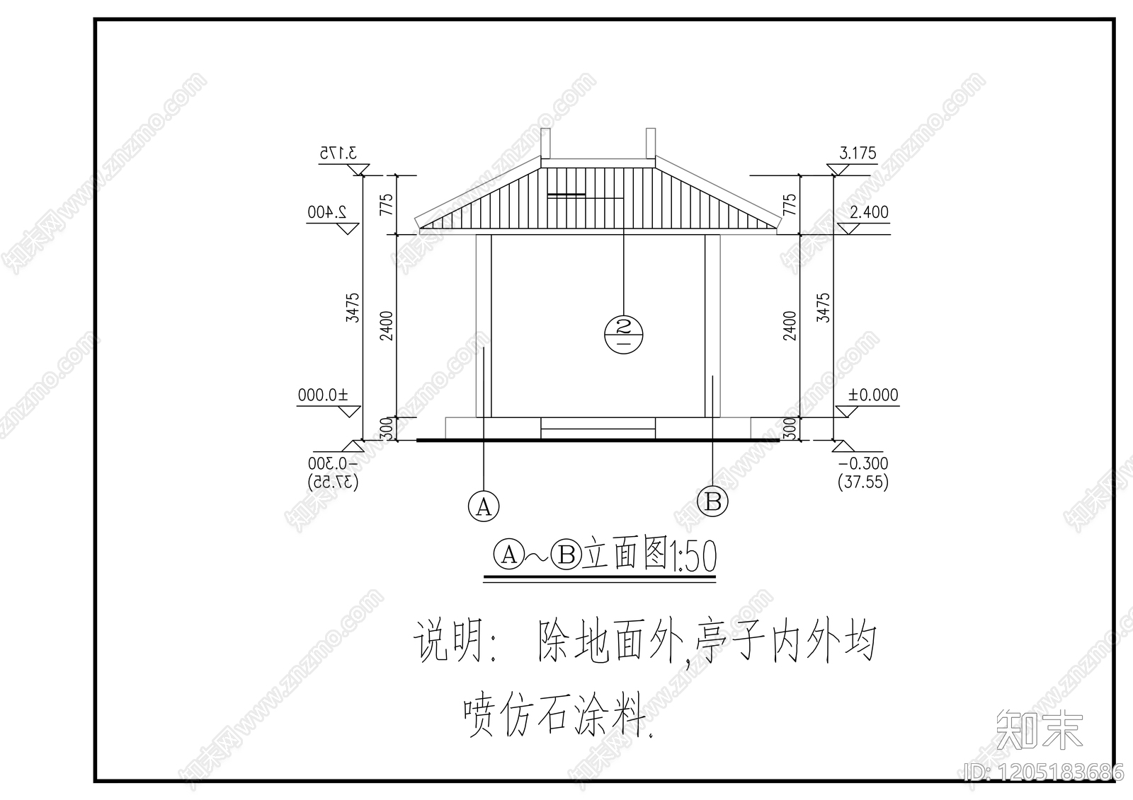现代亭子cad施工图下载【ID:1205183686】