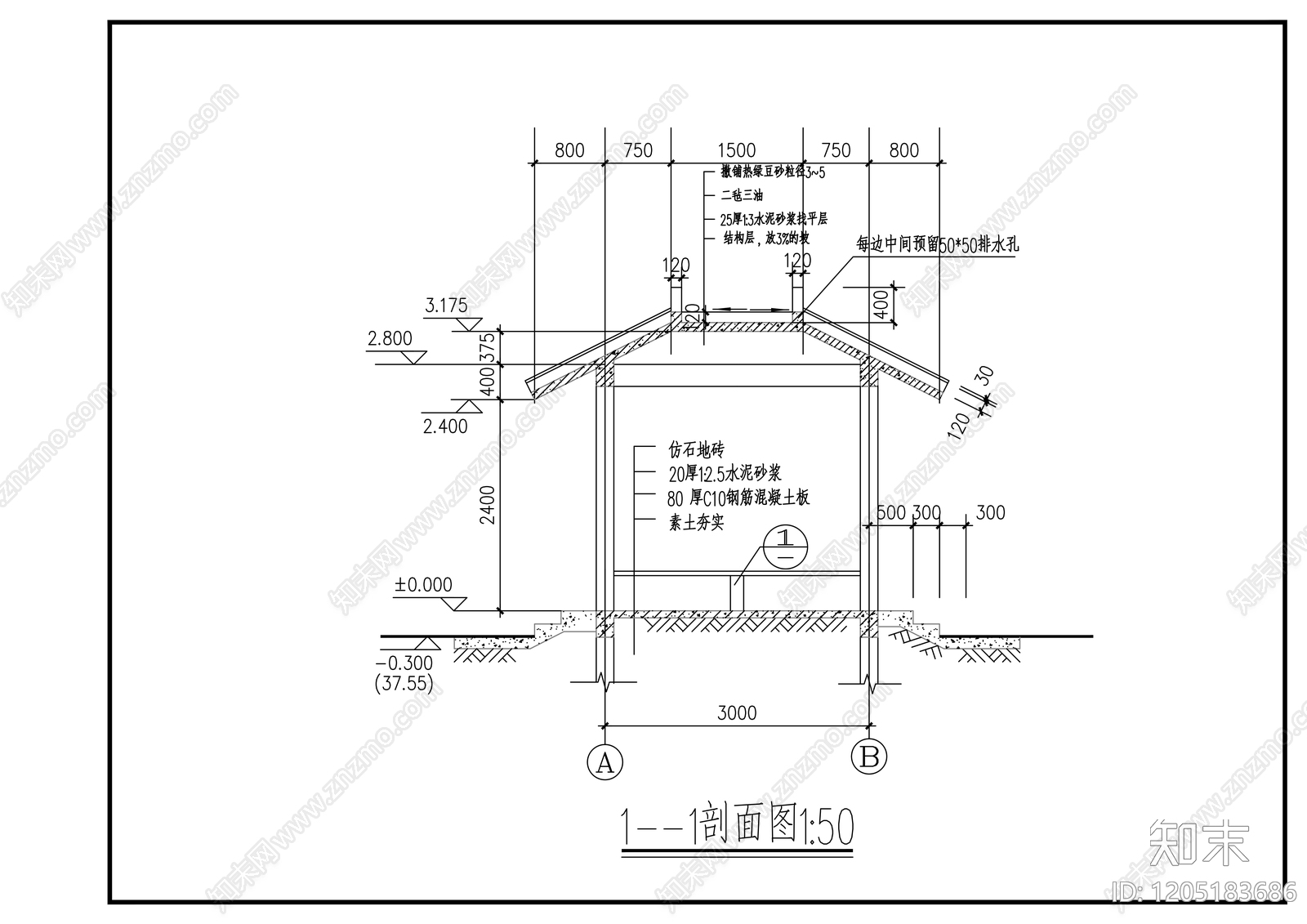 现代亭子cad施工图下载【ID:1205183686】