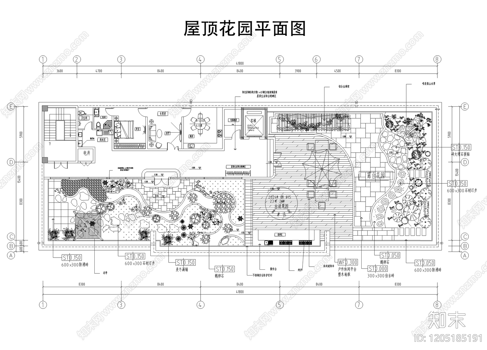现代屋顶花园cad施工图下载【ID:1205185191】