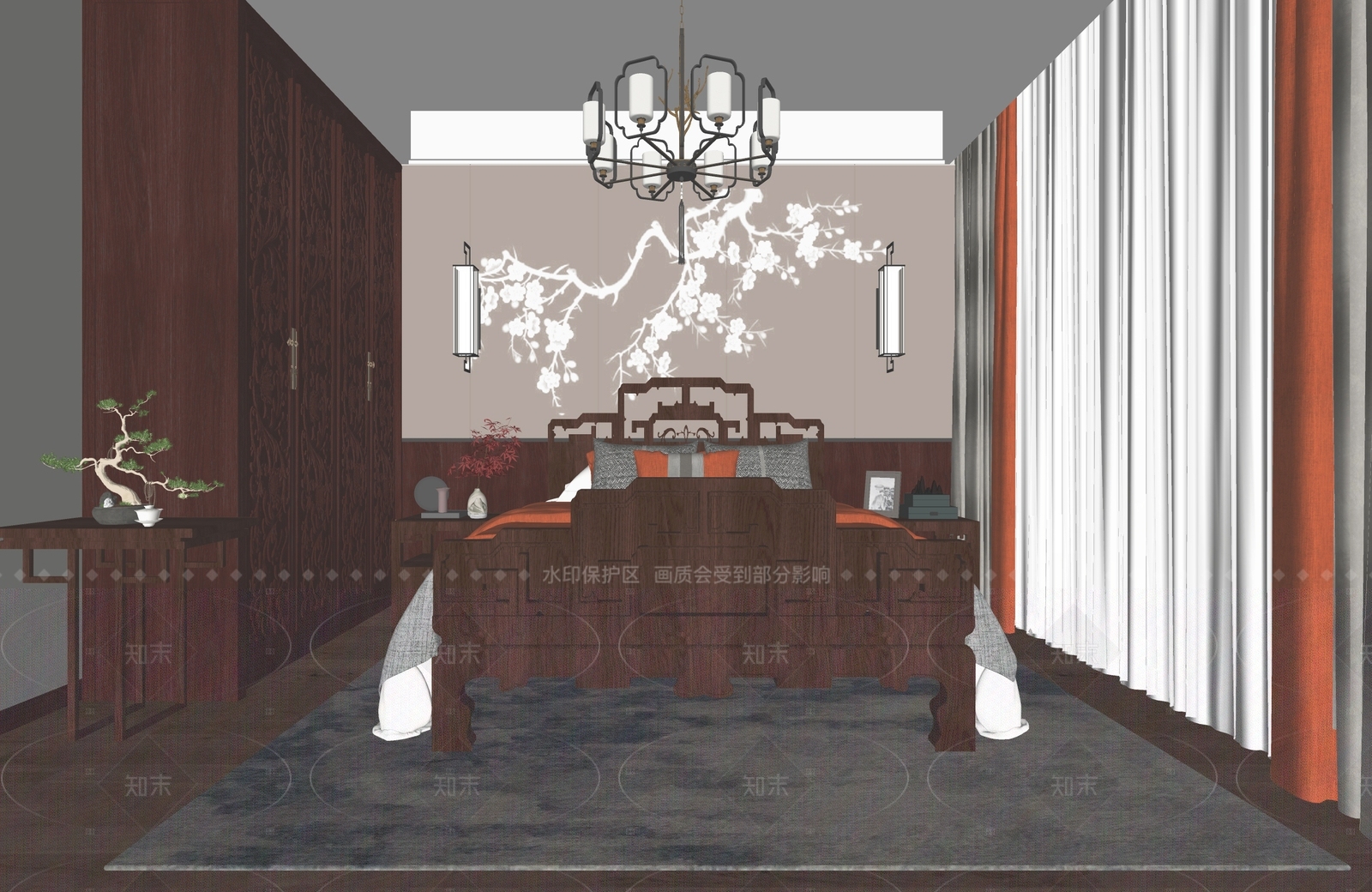 中式家居卧室SU模型下载【ID:1205191436】