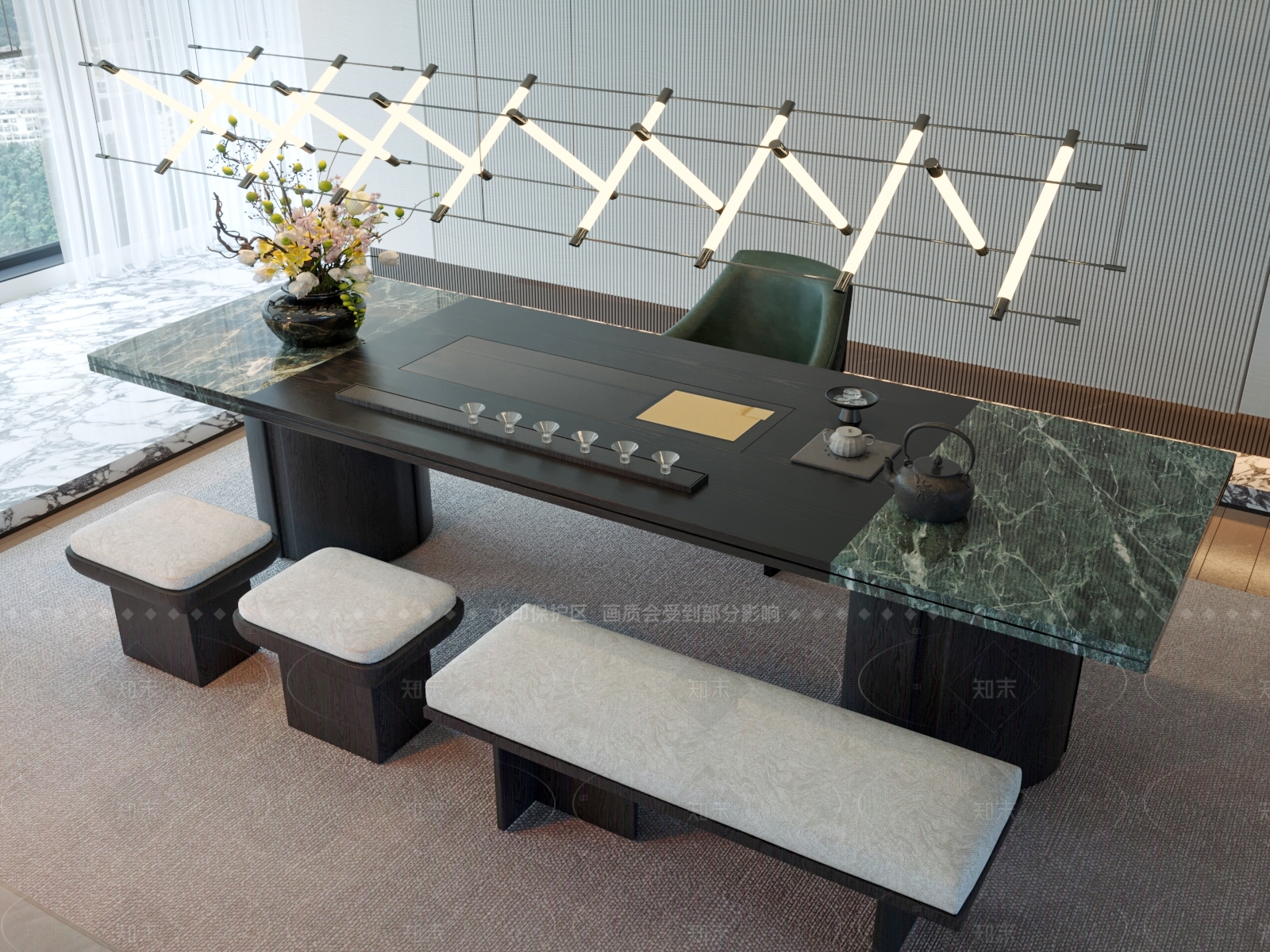 现代新中式茶桌椅SU模型下载【ID:1205216244】