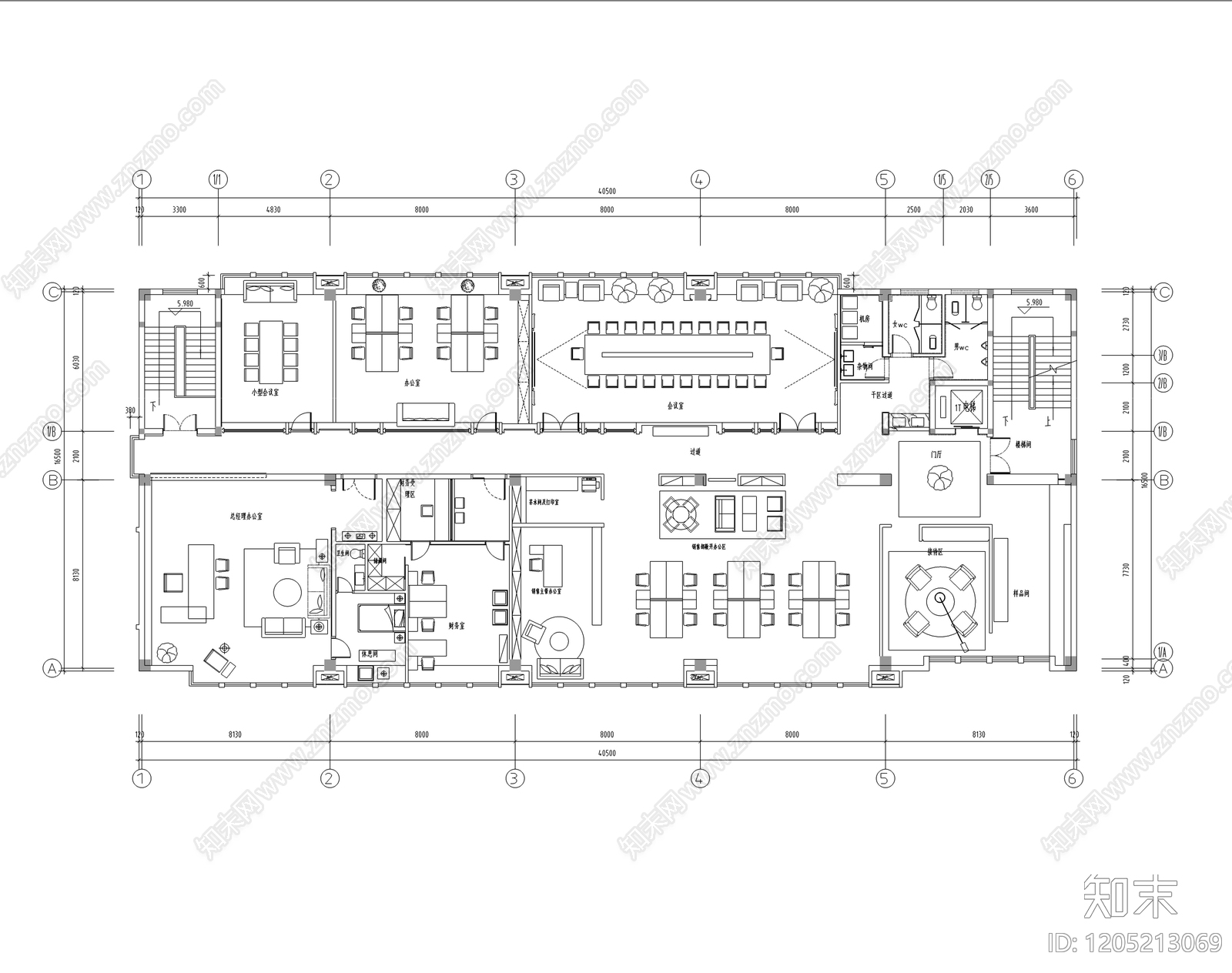 现代开放办公室cad施工图下载【ID:1205213069】