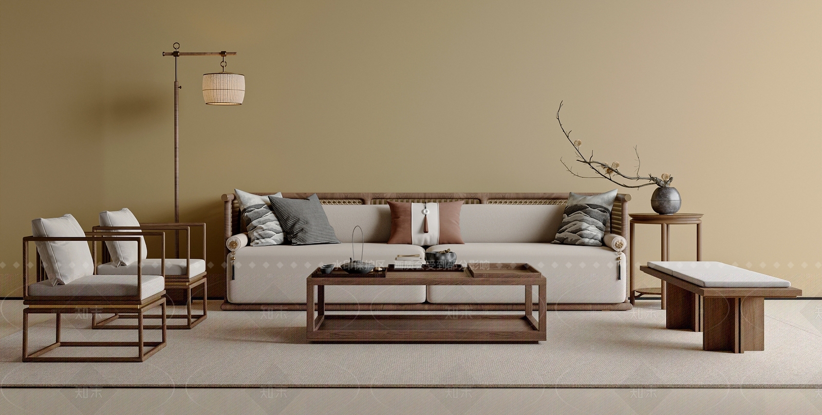 新中式中式沙发组合3D模型下载【ID:1205526966】