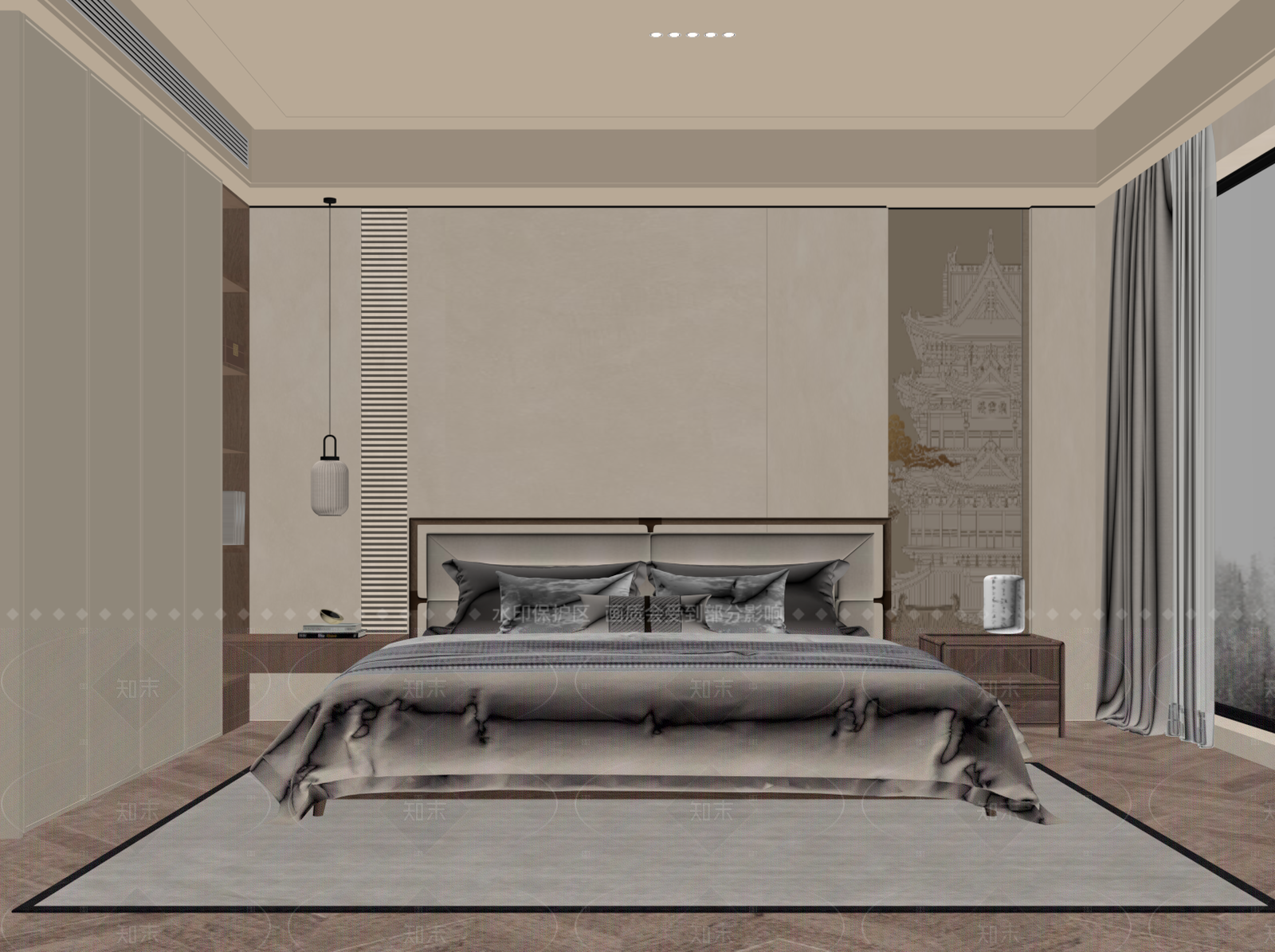 新中式家居卧室SU模型下载【ID:1205322287】