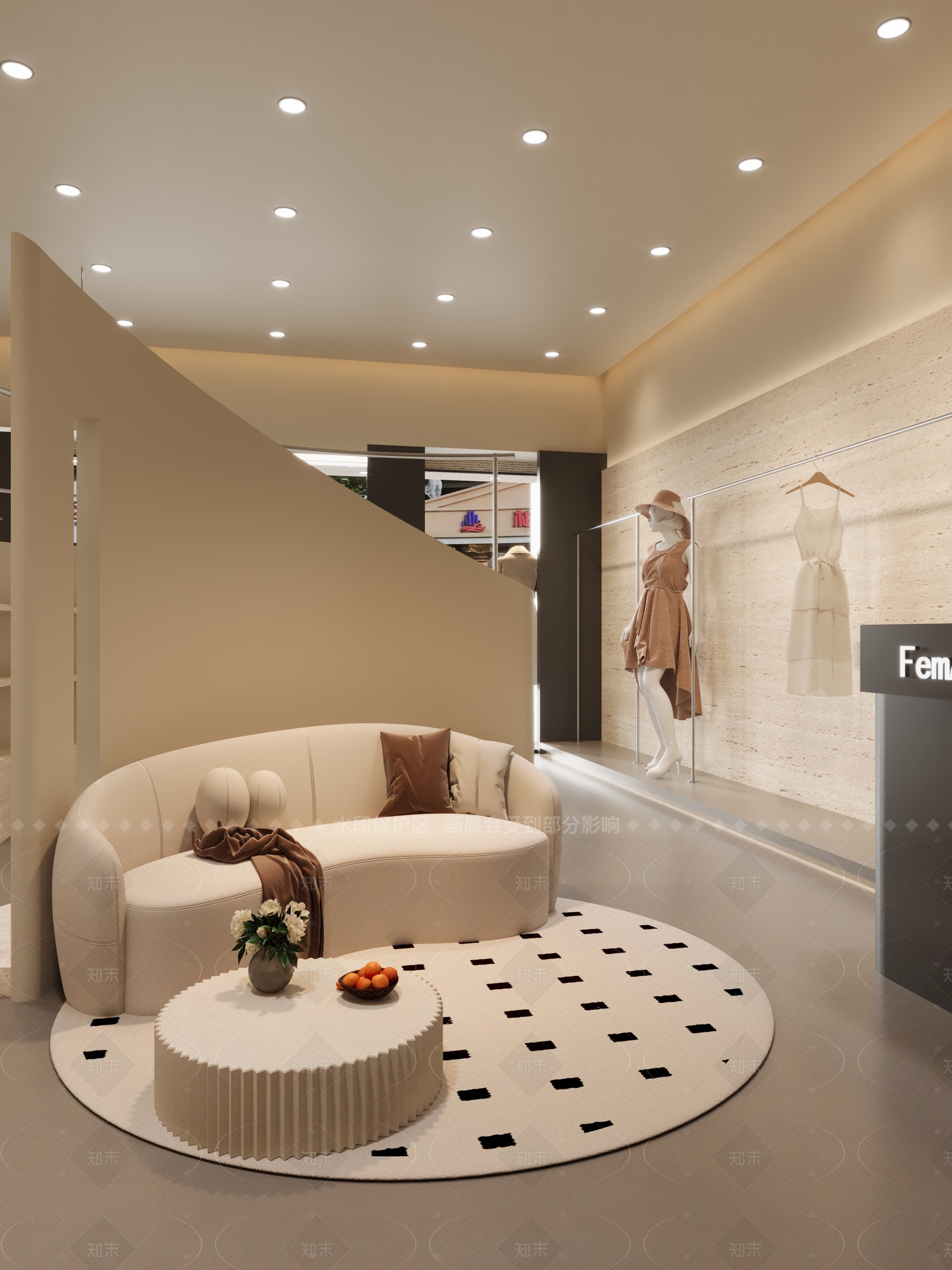 极简奶油服装店3D模型下载【ID:1205219308】