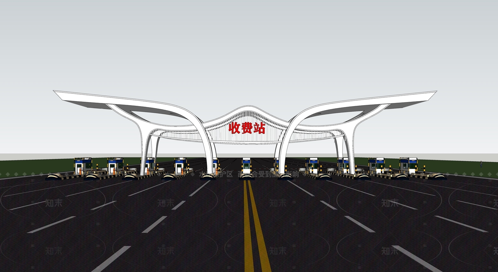 现代收费站SU模型下载【ID:1205223481】