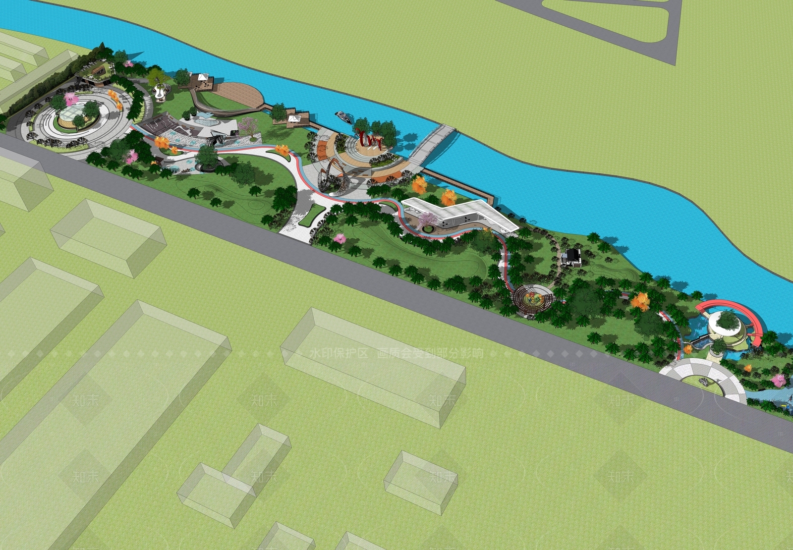 现代简约景观公园SU模型下载【ID:1205223849】