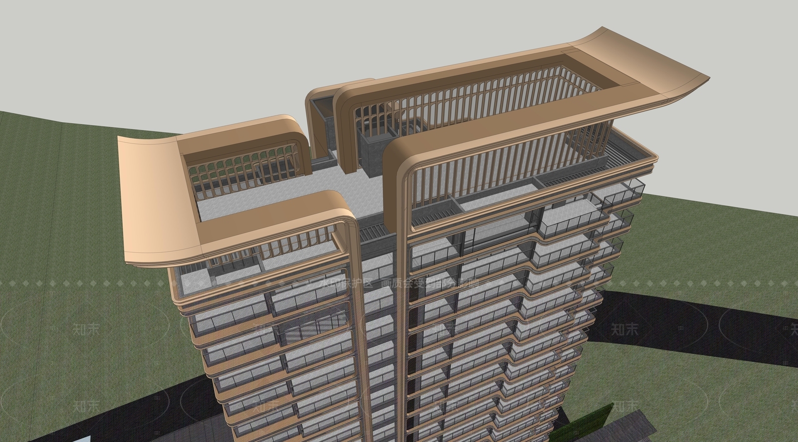 现代高层住宅SU模型下载【ID:1205302396】