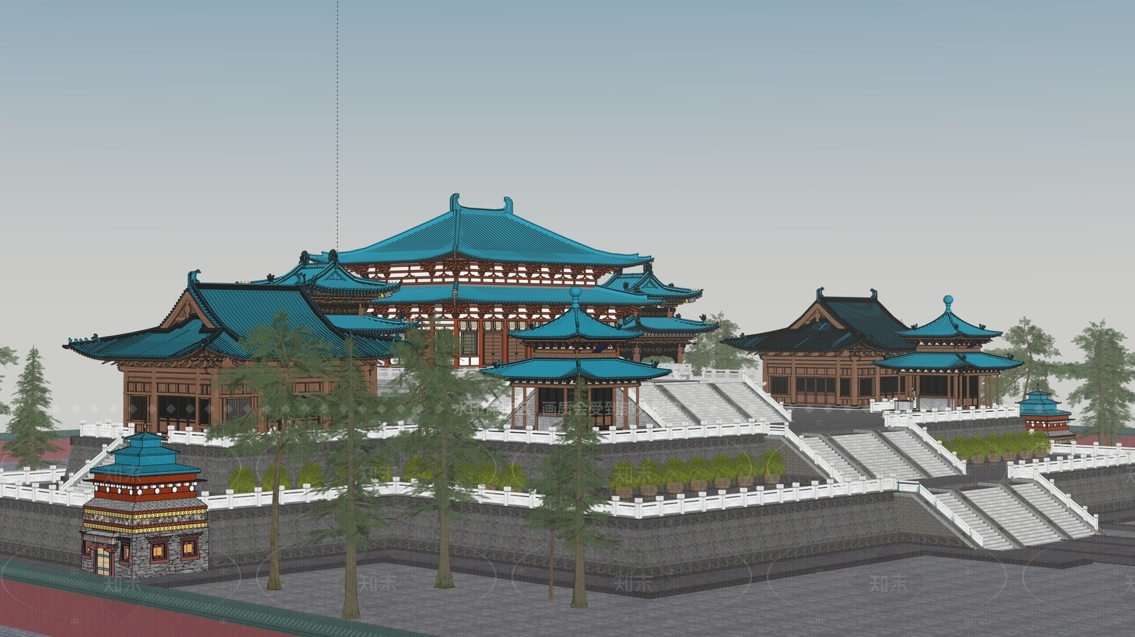 中式禅意寺庙建筑SU模型下载【ID:1205231079】