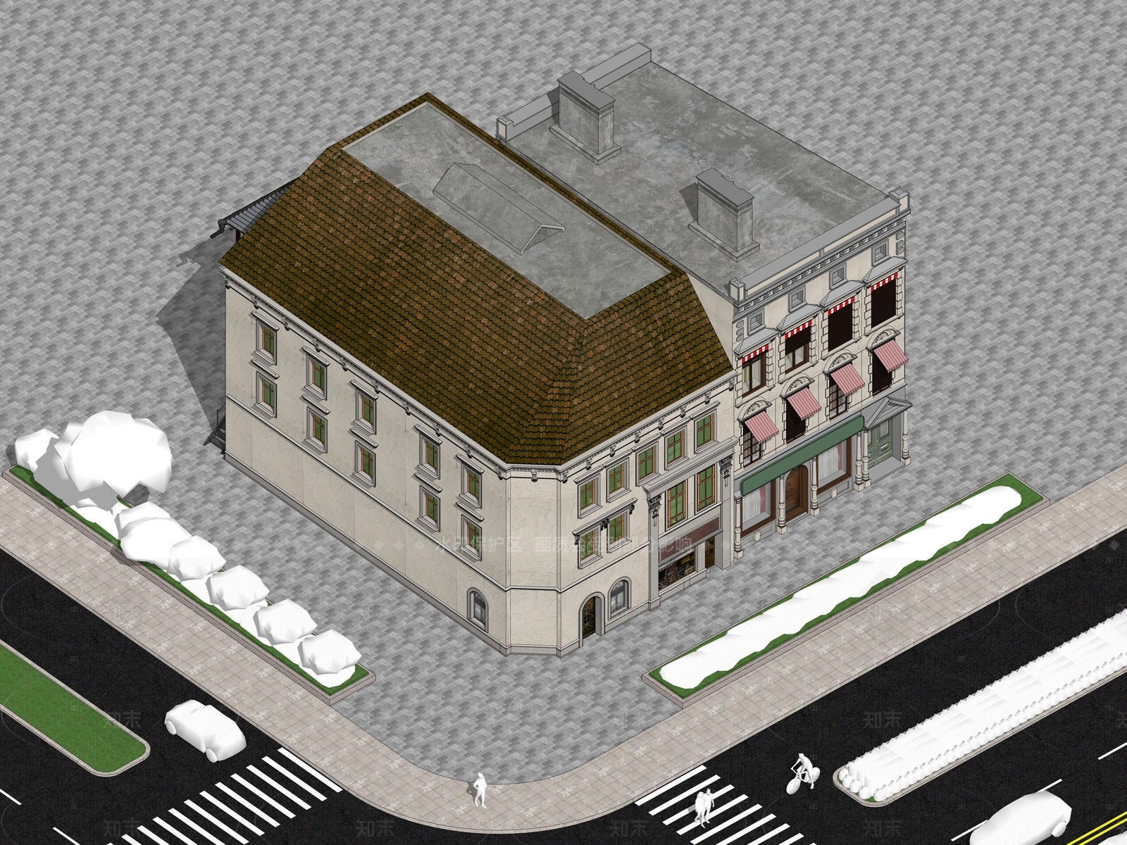 新中式欧式商场建筑SU模型下载【ID:1205231758】