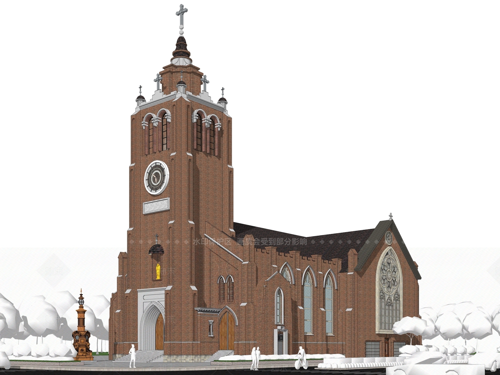 欧式复古教堂建筑SU模型下载【ID:1205232301】