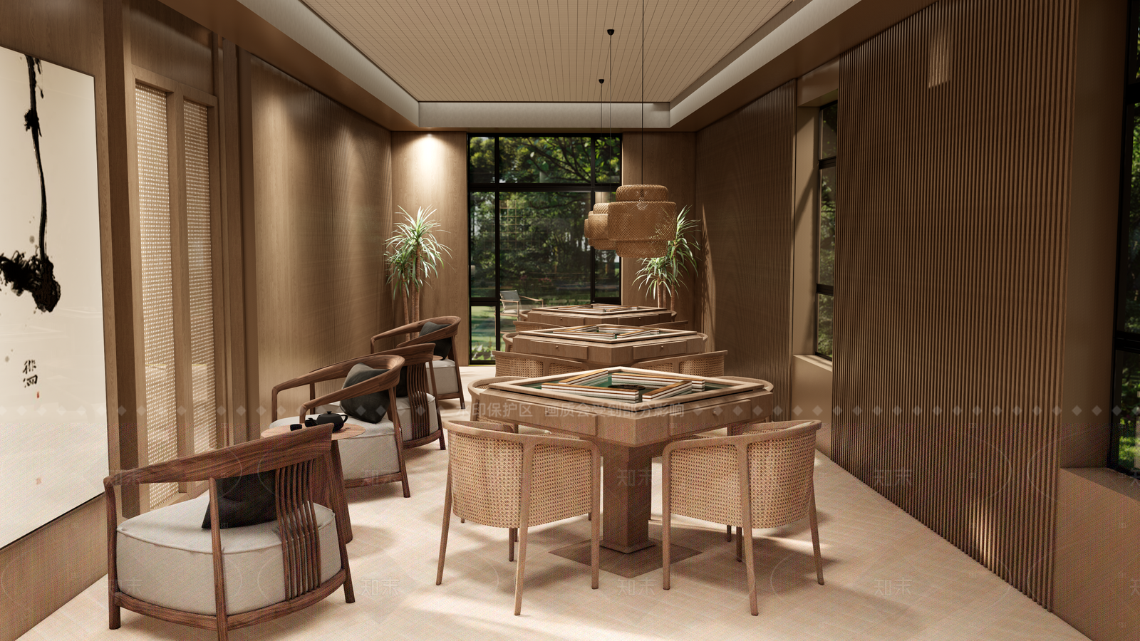 禅意新中式棋牌室SU模型下载【ID:1205232324】
