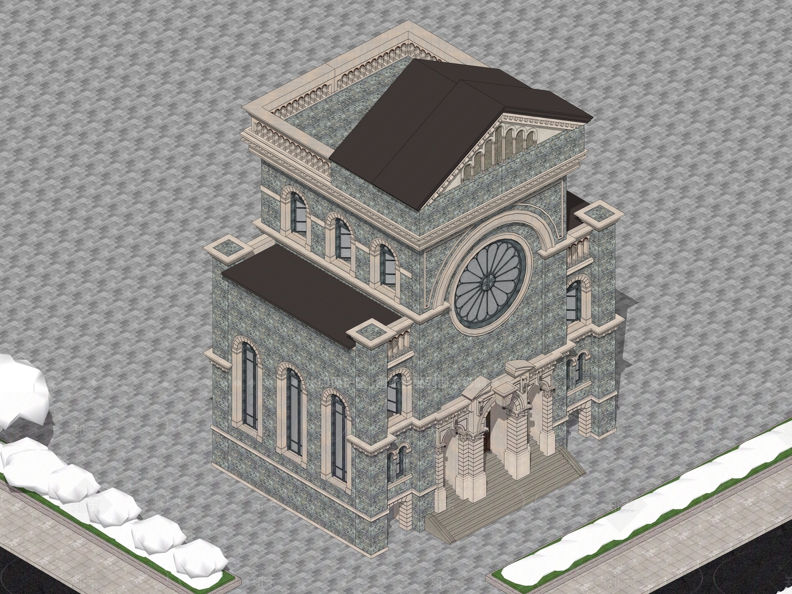 复古欧式教堂建筑SU模型下载【ID:1205232734】