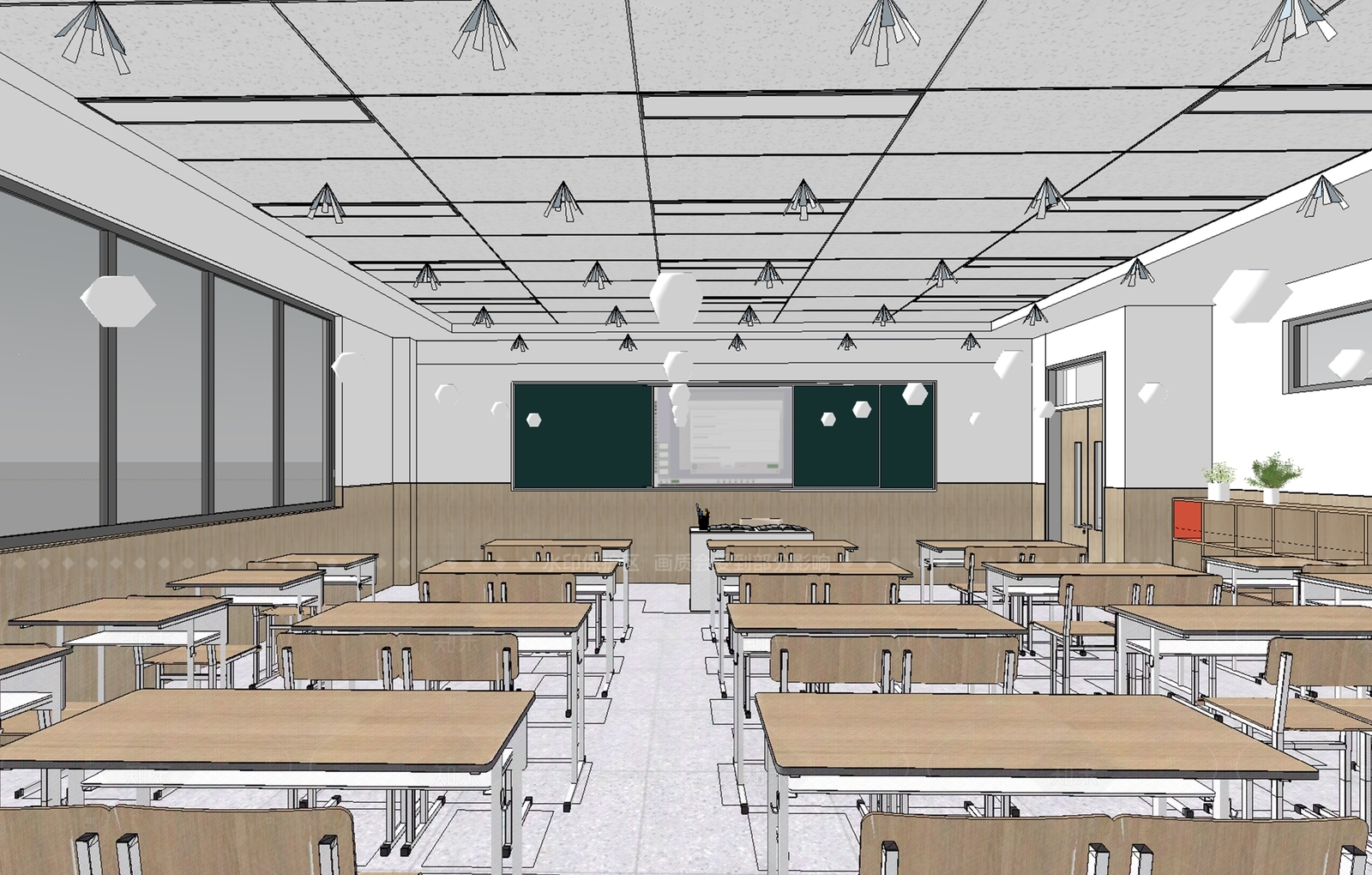 现代轻奢教室SU模型下载【ID:1205233749】