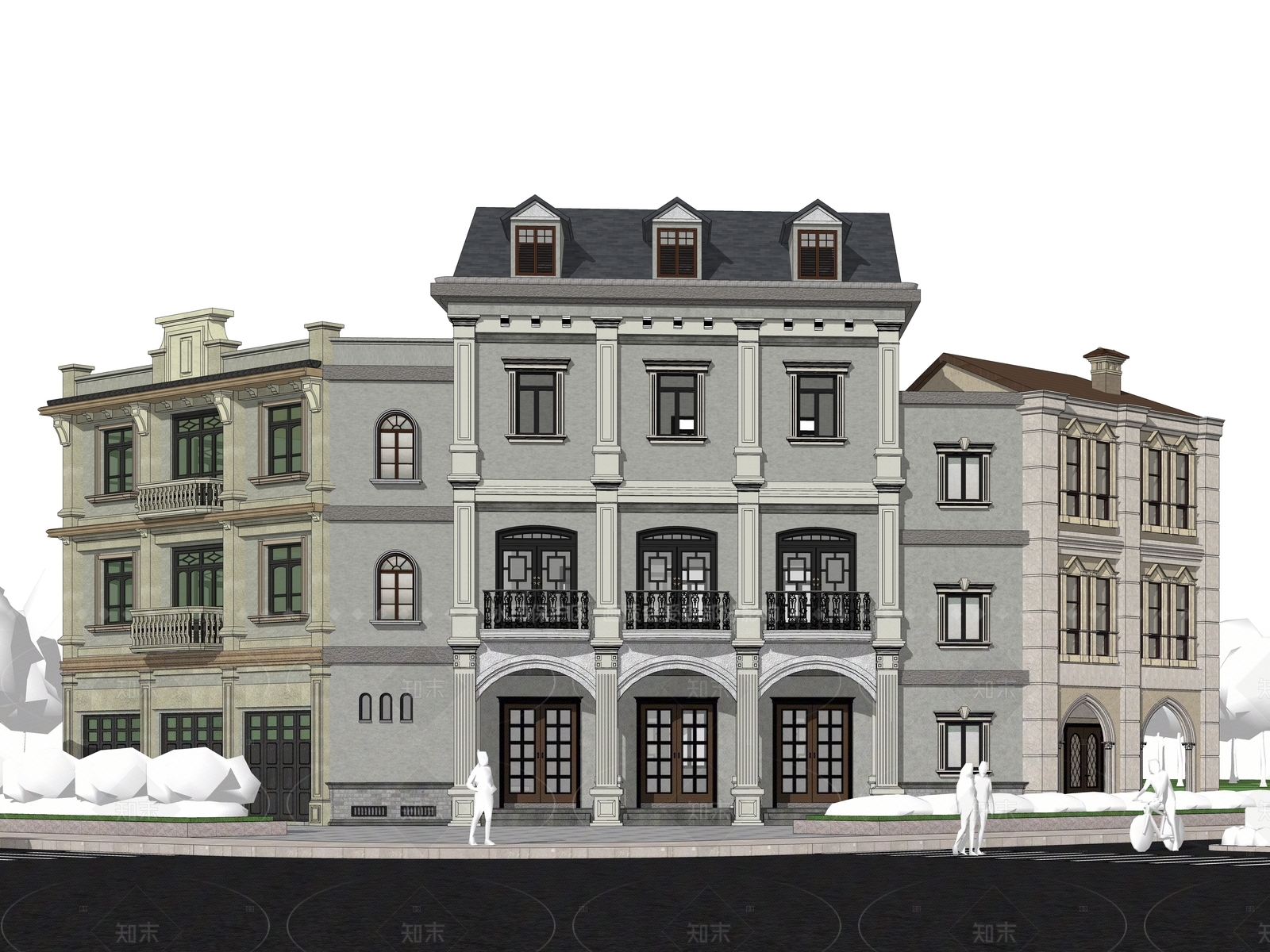 新中式欧式商业街SU模型下载【ID:1205233976】