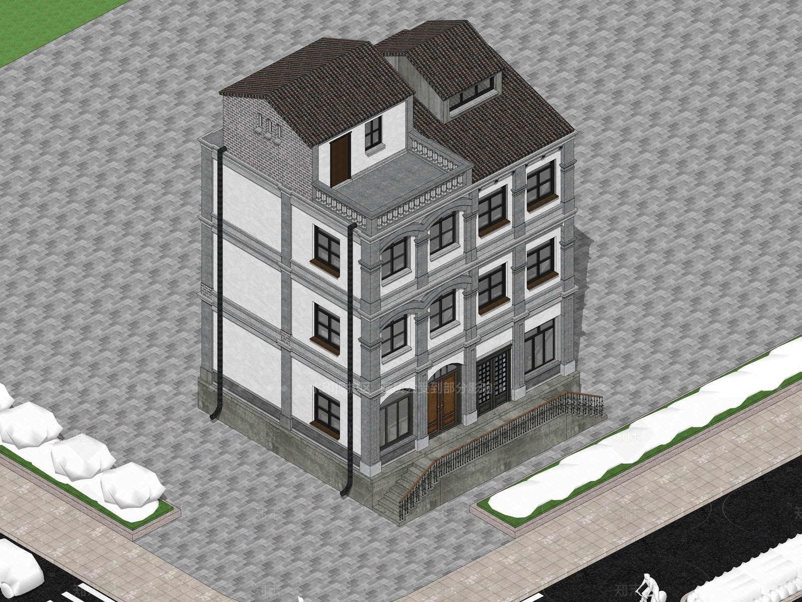 新中式多层住宅SU模型下载【ID:1205234038】