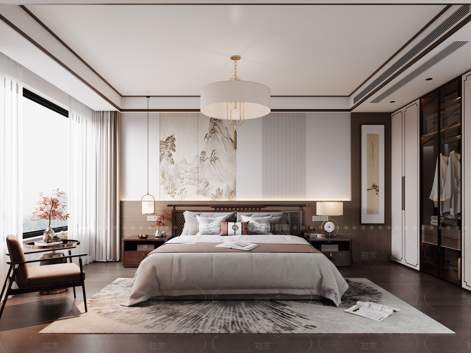 新中式家居卧室3D模型下载【ID:1205235372】