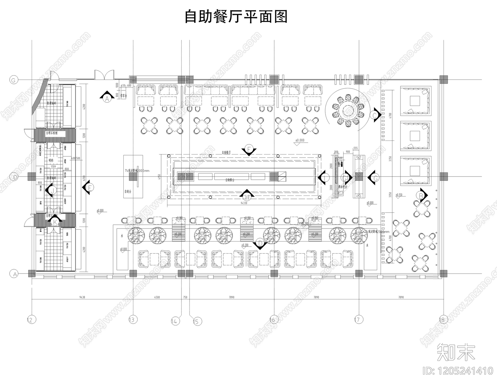 现代自助餐厅cad施工图下载【ID:1205241410】